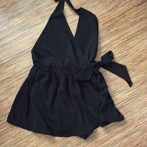 HYFVE Black Gathered Waist skort romper with halter top